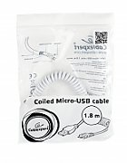CABLU alimentare si date GEMBIRD, pt. smartphone, USB 2.0 (T) la Micro-USB 2.0 (T), 1.8m, spiralat, conectori auriti, alb,  CC-mUSB2C-AMBM-6-W  (include TV 0.06 lei)