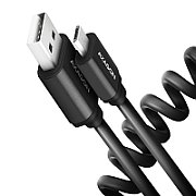 Cablu Twister Micro USB  la USB-A, 0.6m, USB 2.0, 2.4A, Aluminiu, Negru