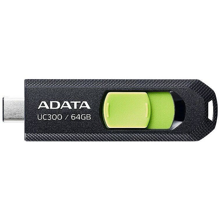 MEMORIE USB Type-C 3.2 ADATA 64 GB, retractabila, carcasa plastic, negru / verde  ACHO-UC300-64G-RBK/GN  (include TV 0.03 lei)