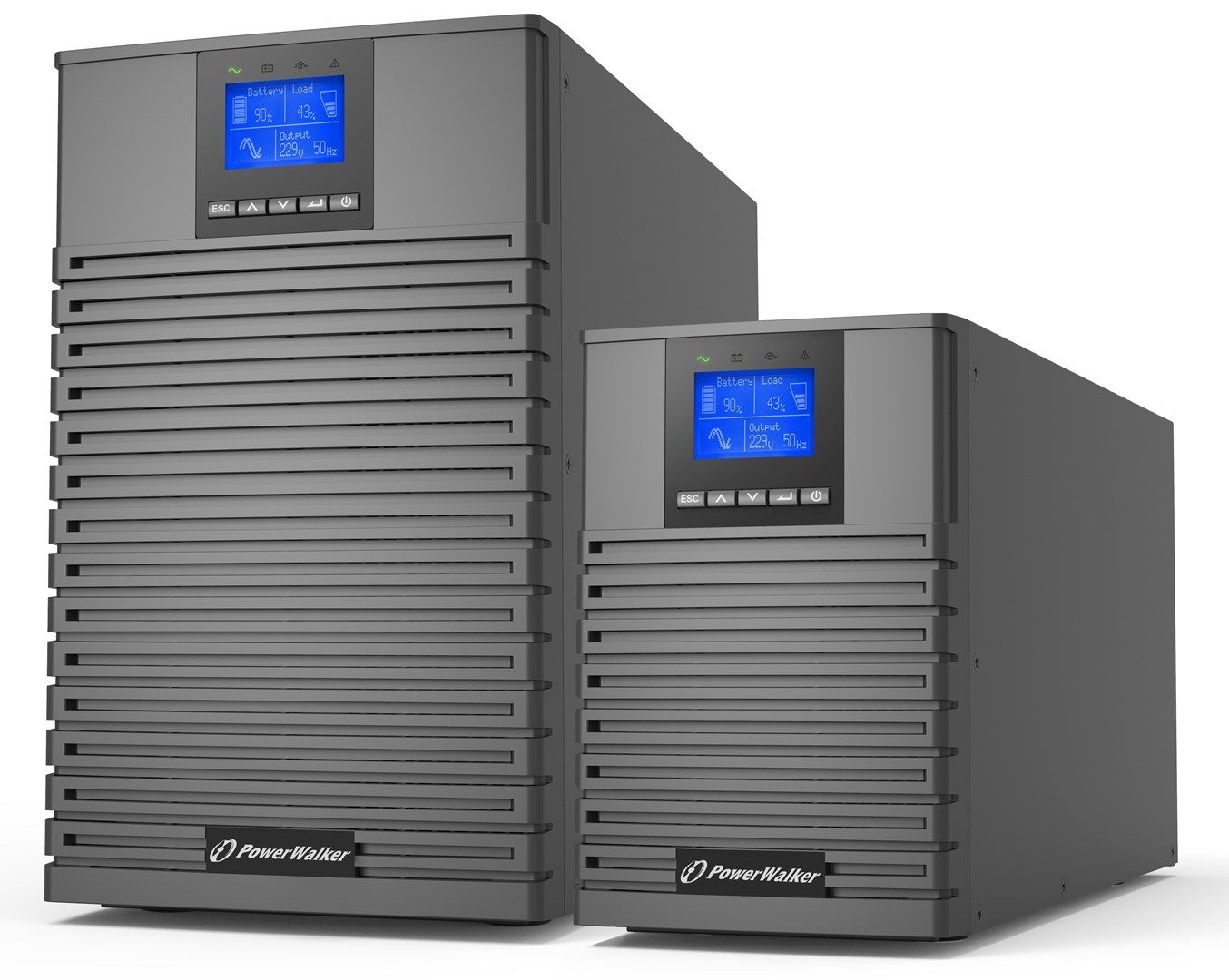 UPS PowerWalker VFI 2000 ICT IOT PF1, 2000 VA, 2000 W, on-line double-conversion, 8x C13, 1x USB, 12 V / 7Ah LCD, Tower, Negru