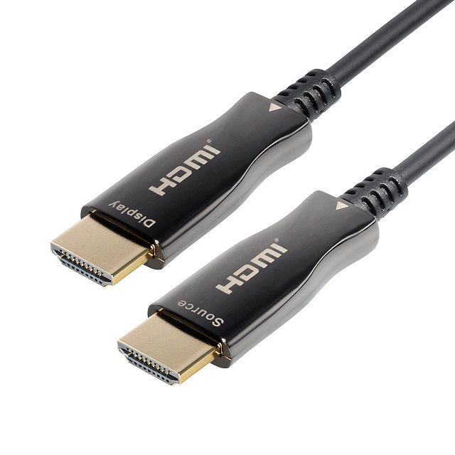 HDMI Active Optical AOC 4K@60Hz cable with high-speed optical fiber 2.0, gold-plated

The Hybrid HDMI optical cable connects devices over long distances of up to 100 m without data loss

The &ampquotoutput&ampquot of the HDMI connector should be connected to the device (such as HDTV), never to the video source (such as DVD)
The connector labeled &ampquotSource&ampquot connects the DVD or BlueRay.
The connector labeled &ampquotDisplay&ampquot connects the LCD, TV or projector.

- Max resolution 4K @ 60hz, YUV 4:4:4
- Bandwidth: 18 Gbps
- Optical fiber transmission signal, without electromagnetic interference
- Compatible HDCP 2.2, HDR (High Dynamic Range), 3D
- Flexible fiberglass for a small bending radius (20 mm)
- Thin outer diameter of the cable of 4.5 mm
- Gold plated connectors
- Supports high definition resolutions up to 4K (2160p @ 60Hz)
- 4K support - Allows video resolutions well above 1080p, supporting next-generation displays that will rival the Digital Cinema systems used in many commercial cinemas
- CEC (Consumer Electronics Control) support
- 4:4:4 Chroma subsampling supported
- Multi-dimensional audio formats supported (Dolby Atmos and DTS: X, etc.)
- Supports Audio Return Channel (ARC)
- Compatible with HDMI Ethernet Channel (HEC)
- Plug and play: no external power source is required
- HDMI Active Optical AOC 4K@60Hz cable length: 30m