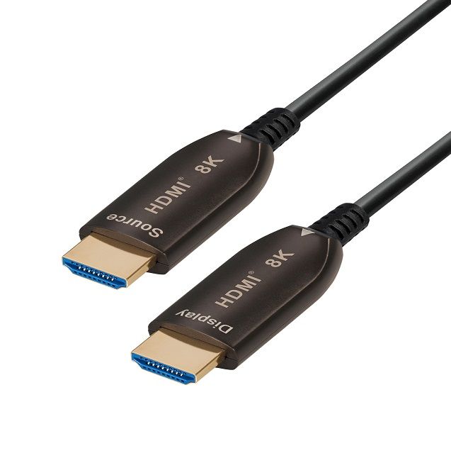 Optical HDMI cable AOC 8K@60Hz 10m, 2.1 high speed, 4K@120Hz, gold plated

The Hybrid HDMI optical cable connects devices over long distances of up to 100 m without data loss

The &ampquotoutput&ampquot of the HDMI connector should be connected to the device (such as HDTV), never to the video source (such as DVD)

The connector labeled &ampquotSource&ampquot connects the DVD or BlueRay.

The connector labeled &ampquotDisplay&ampquot connects the LCD, TV or projector.

- Max resolution 8K @ 60hz, YUV 4:4:4

- Bandwidth: 48 Gbps

- Optical fiber transmission signal, without electromagnetic interference

- Compatible HDCP 2.2, HDR (High Dynamic Range), 3D

- eARC is a function implemented in the latest HDMI 2.1 specification, its biggest advantage being the fact that it greatly improves bandwidth and speed

- Flexible fiberglass for a small bending radius (20 mm)

- Thin outer diameter of the cable of 4.8 mm

- Gold plated connectors

- Supports high-definition resolutions up to 8K 60Hz, also supports 4K 120Hz resolutions.

- CEC (Consumer Electronics Control) support

- 4:4:4 Chroma subsampling supported

- Multi-dimensional audio formats supported (Dolby Atmos and DTS: X, etc.)

- Compatible with HDMI Ethernet Channel (HEC)

- Plug and play: no external power source is required

- 4K support - Allows video resolutions well above 1080p, supporting next-generation displays that will rival the Digital Cinema systems used in many commercial cinemas

- HDMI Cable Length Optical AOC 8K@60Hz: 10m
