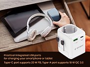 ALIMENTATOR retea 220V GEMBIRD, universal, EU la conectori: US/UK/CN/AU, cu impamantare, 1x Schuko, 1x USB Type-C PD 20W, 1x USB-A QC 18W, siguranta 10A, max. 2500W, alb,  TPA-EU1A1C20-01-W  (timbru verde 0.18 lei)