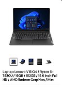 Laptop Lenovo V15 G4 82YU016UPB, 15.6 inch 1920 x 1080, AMD Ryzen 5 7520U (4 C / 8 T, 2.8 GHz - 4.3 GHz, 2 MB + 4 MB cache), 16 GB LPDDR5, 512 GB SSD, AMD Radeon Graphics, Windows 11 Home